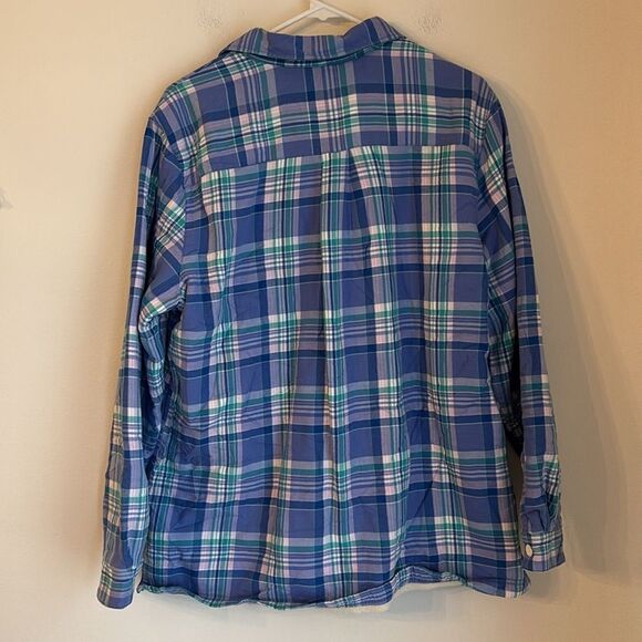 L.L. Bean Women Fleece-Lined Flannel Shirt, Snap-Front Plaid size large red EUC - Picture 10 of 11